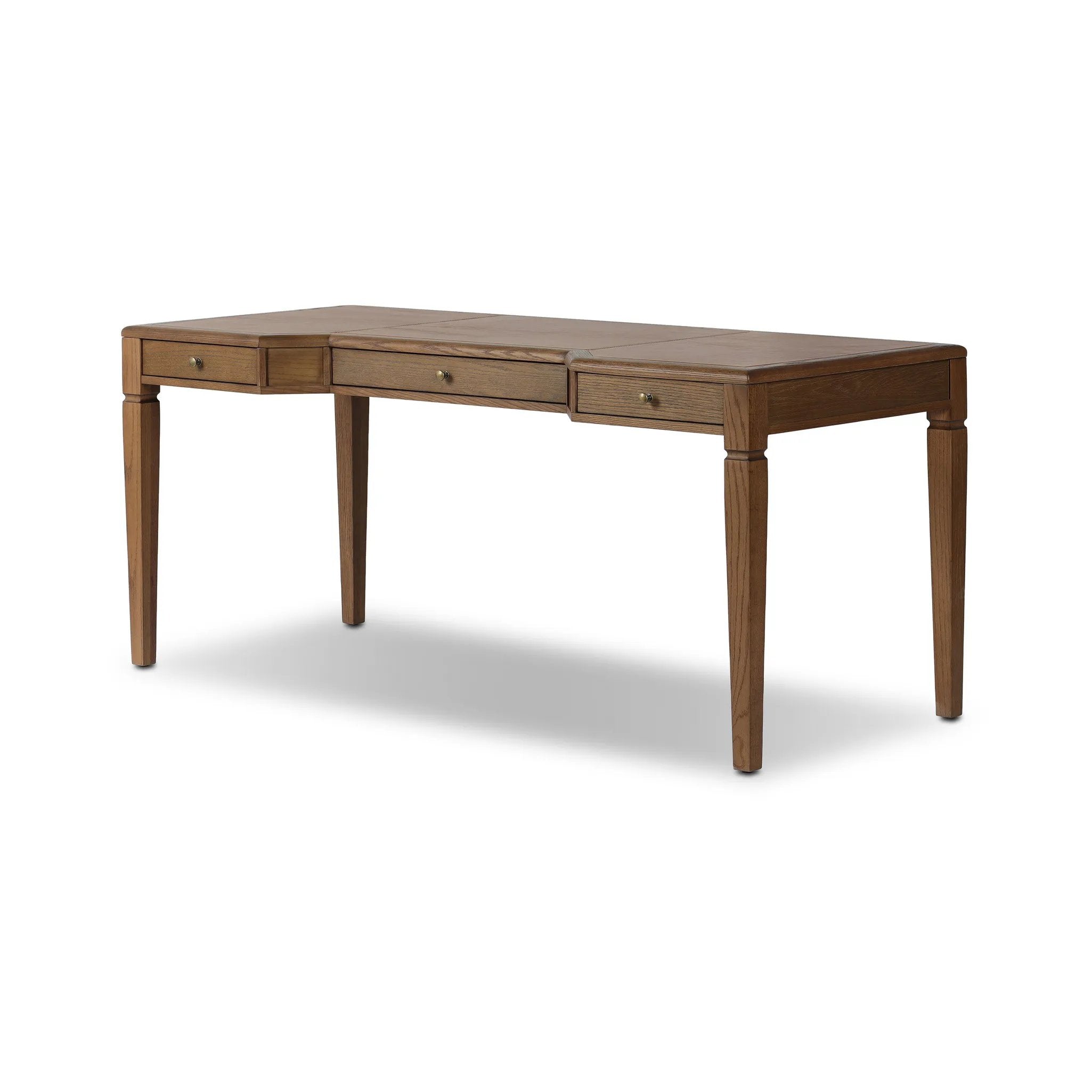 Featuring Claude Tan Oak Veneer Desk by Four Hands at Amethyst Home. Overall Dimensions: 68.00"w x 28.00"d x 30.00"hWeight : 132.28 lbsMaterials: Oak Veneer, Top Grain Leather, Solid Oak. Amethyst Home provides interior design, new home construction design consulting, vintage area rugs, and lighting in the Laguna Beach metro area.