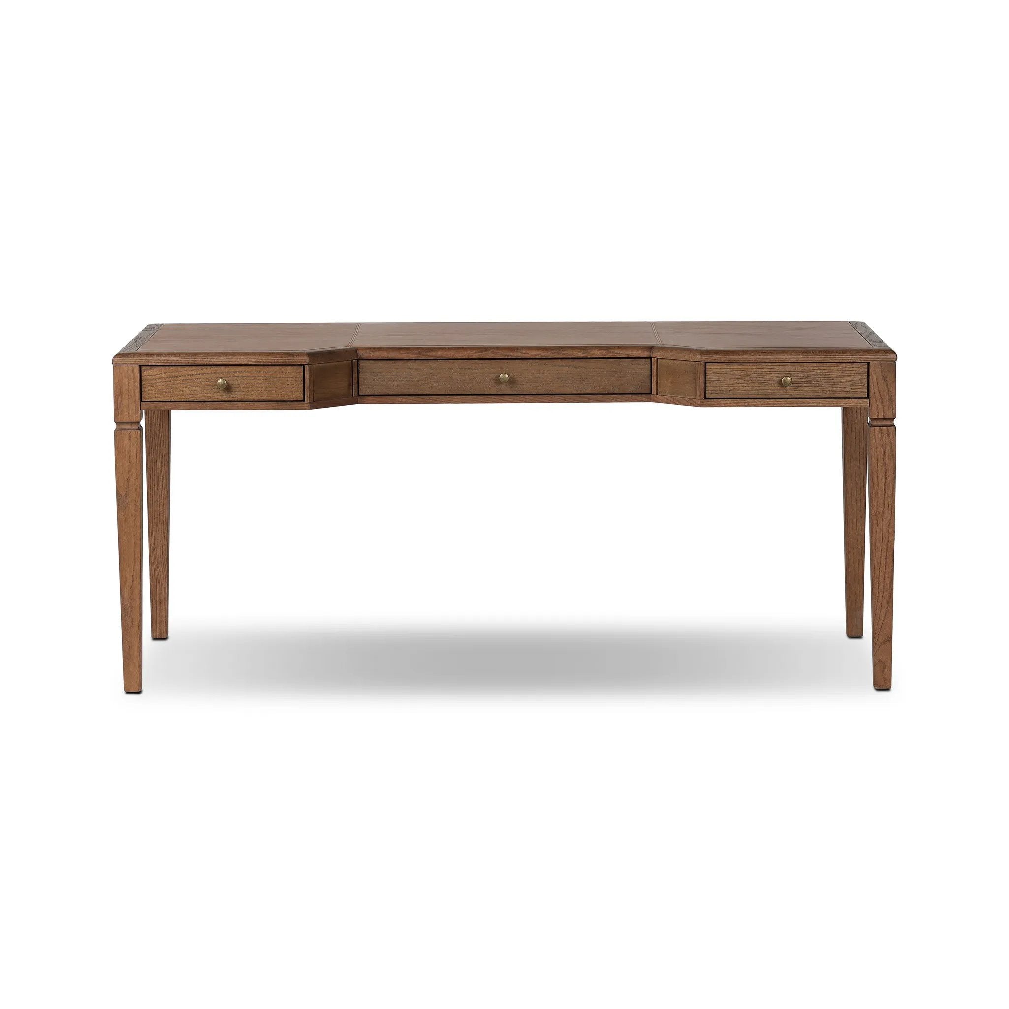 Featuring Claude Tan Oak Veneer Desk by Four Hands at Amethyst Home. Overall Dimensions: 68.00"w x 28.00"d x 30.00"hWeight : 132.28 lbsMaterials: Oak Veneer, Top Grain Leather, Solid Oak. Amethyst Home provides interior design, new home construction design consulting, vintage area rugs, and lighting in the Park City metro area.