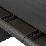 Bring a beautifully contoured look to your workspace with a desk inspired by Italian postmodernism. Connected by iron brackets, a dual-panel base supports a spacious tabletop of worn black oak, crafting a float-like look. Four drawers keep frequently used items within reach Amethyst Home provides interior design, new home construction design consulting, vintage area rugs, and lighting in the Park City metro area.