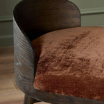 Featuring Cloris Altair Sienna Swivel Bar + Counter Stool by Four Hands at Amethyst Home. Channel vintage vibes with a swivel stool perfectly sized for the bar. Crafted of dark-finished oak, a low, molded back adds a playful touch, while an upholstered seat offers comfort and color. Finished off with a memory swivel to ensure the stool's curved wood back . Amethyst Home provides interior design, new home construction design consulting, vintage area rugs, and lighting in the Kansas City metro area.