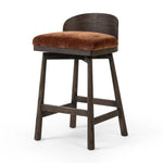 Featuring Cloris Altair Sienna Swivel Bar + Counter Stool by Four Hands at Amethyst Home. Channel vintage vibes with a swivel stool perfectly sized for the bar. Crafted of dark-finished oak, a low, molded back adds a playful touch, while an upholstered seat offers comfort and color. Finished off with a memory swivel to ensure the stool's curved wood back st. Amethyst Home provides interior design, new home construction design consulting, vintage area rugs, and lighting in the Park City metro area.