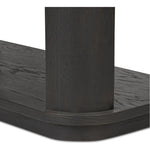 Unexpected contours give this bookcase its warm, modern vibe. Crafted oak veneer with a worn black finish, rounded legs are inset from the shelves with a plinth-like effect Amethyst Home provides interior design, new home construction design consulting, vintage area rugs, and lighting in the Salt Lake City metro area.