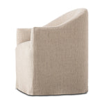 Featuring Cove Laine Navy Dining Chair With Casters by Four Hands at Amethyst Home. A polished form with curved lines and upholstered in a flax/linen blend, this chair brings quiet sophistication to the dining room. Functional casters allow easy movement. This item has limited online distribution and may not be sold on websites without prior approval.Overall Di. Amethyst Home provides interior design, new home construction design consulting, vintage area rugs, and lighting in the Miami metro area.