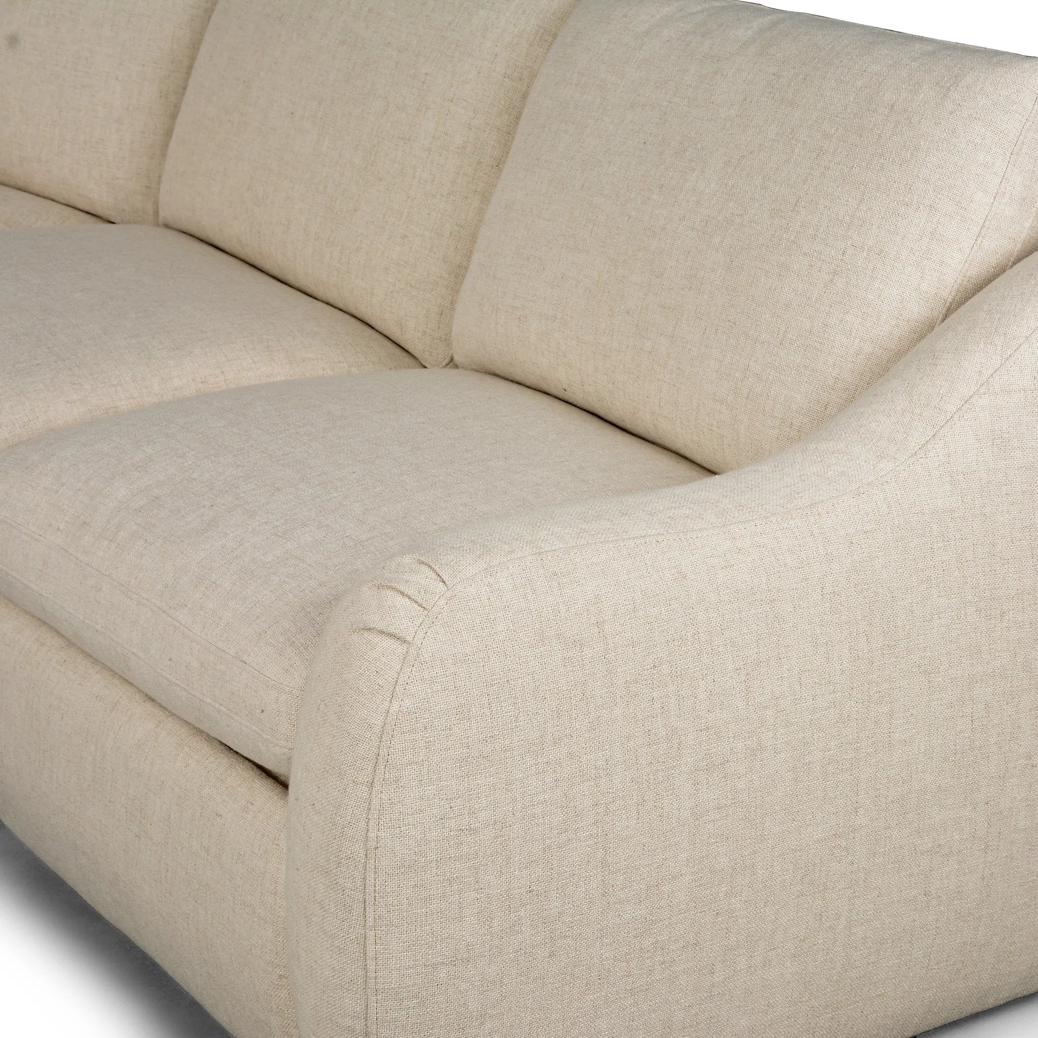 Featuring Crawford Antigo Natural Power Recliner 3-Piece Sectional Sofa by Four Hands at Amethyst Home. A fresh take on the classic recliner. Customize your comfort level with the push of hidden buttons with pieces in our Power Motion collection. Sculpted in light, versatile high-performance fabric. Performance fabrics are specially created to withstand spill. Amethyst Home provides interior design, new home construction design consulting, vintage area rugs, and lighting in the Houston metro area.