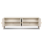 Talk about novelty. Made from painted linen in a light ivory, arched legs soften otherwise clean, modern shaping. Finished in