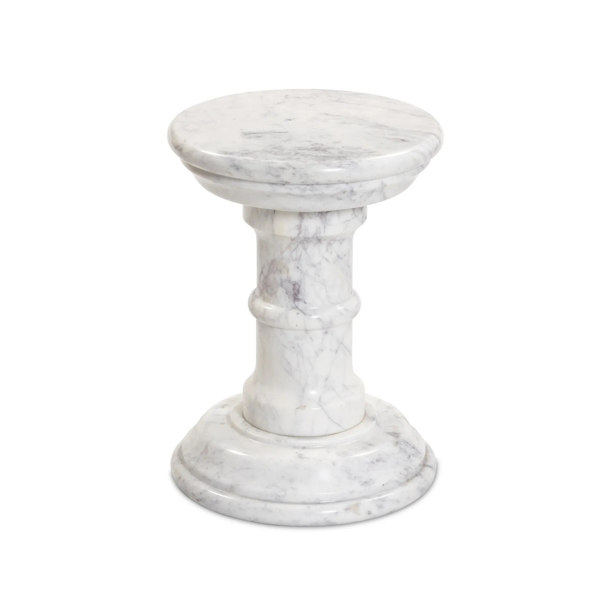 Featuring Cyprus Veined White Marble Solid End Table by Four Hands at Amethyst Home. A white marble pedestal features soft curves and stepped details, inspired by classic column design. Polished to a lustrous sheen, natural veining adds depth to this versatile, timeless piece.Overall Dimensions: 12.00"w x 12.00"d x 16.75"hWeight : 71.61 lbsMaterials : S. Amethyst Home provides interior design, new home construction design consulting, vintage area rugs, and lighting in the Newport Beach metro area.