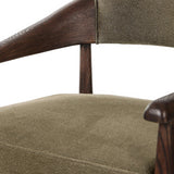Featuring Dane Broadway Olive Stool by Four Hands at Amethyst Home. Traditional safari styling is brought to modern speed. A solid wood frame features a webbed seating structure that brings a supported, sink-in feel to the entire piece. The upholstered back, strap details and loose cushion are finished in an olive flax/linen-blend fabric. Perfectly sized fo. Amethyst Home provides interior design, new home construction design consulting, vintage area rugs, and lighting in the Charlotte metro area.
