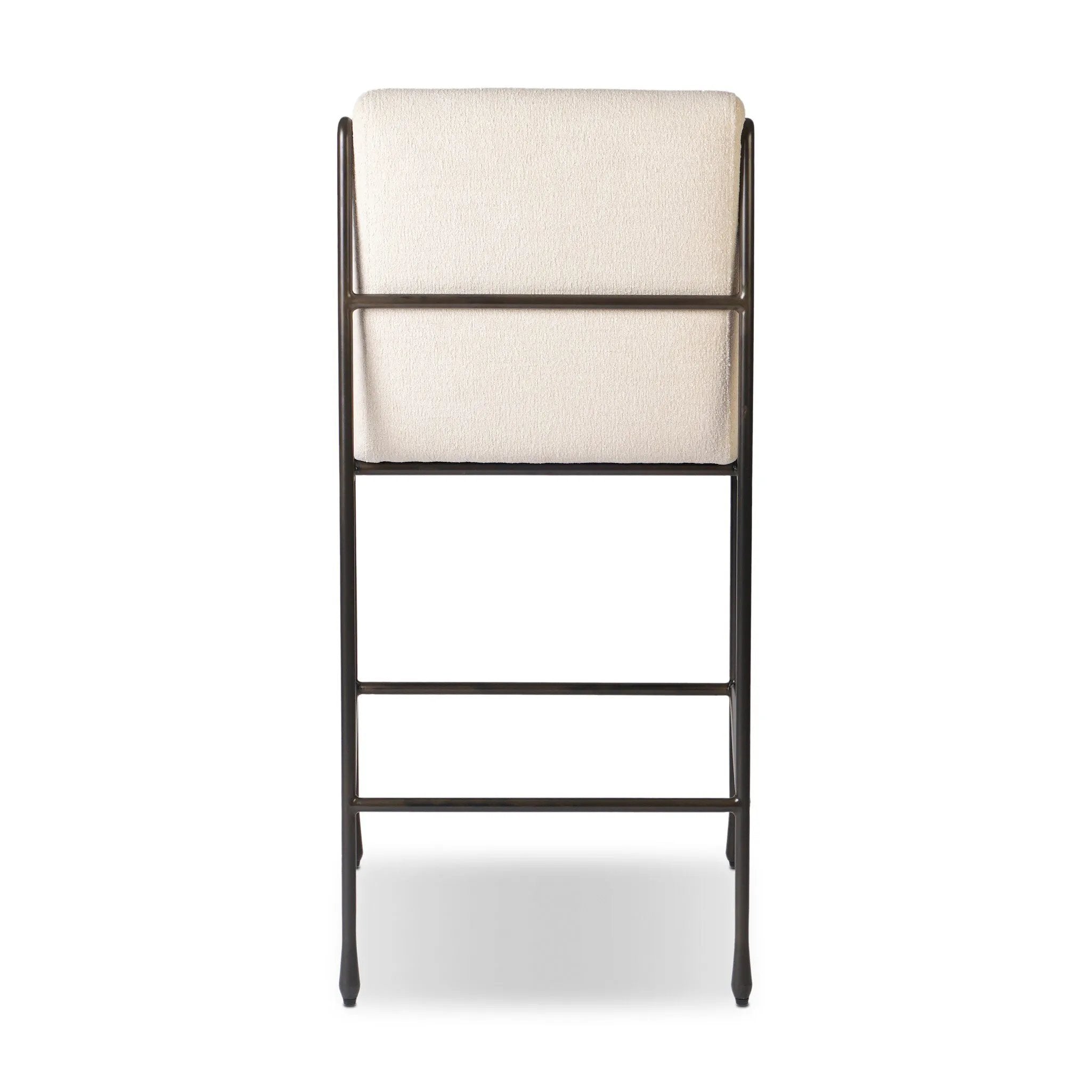European inspiration gives streamlined character to this high-back metal-framed stool. Slim, bent metal detail and tapered feet add interesting elements. Supported with upholstered seating in snow-white Crypton® performance fabric. Crypton® performance fabric is specially engineered for protection against stains, moisture and odor Amethyst Home provides interior design, new home construction design consulting, vintage area rugs, and lighting in the Los Angeles metro area.