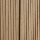 Crafted from light oak with a plinth-style base, rounded sides and linear reeding, this tall cabinet works subtle midcentury vibes into any space. Fully finished interior and shelves for quality detailing inside and out Amethyst Home provides interior design, new home construction design consulting, vintage area rugs, and lighting in the Omaha metro area.