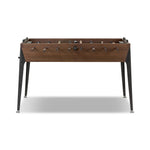 Streamlined for fun. This foosball table features a concrete playing surface and distinctly detailed players in cast aluminum. Rounded square wooden handles and cylindrical metal score counters tie together the sleek, industrial look of this foosball table, finished with tapered cast aluminum legs. Amethyst Home provides interior design, new home construction design consulting, vintage area rugs, and lighting in the Charlotte metro area.