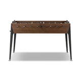 Streamlined for fun. This foosball table features a concrete playing surface and distinctly detailed players in cast aluminum. Rounded square wooden handles and cylindrical metal score counters tie together the sleek, industrial look of this foosball table, finished with tapered cast aluminum legs. Amethyst Home provides interior design, new home construction design consulting, vintage area rugs, and lighting in the Charlotte metro area.