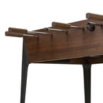 Streamlined for fun. This foosball table features a concrete playing surface and distinctly detailed players in cast aluminum. Rounded square wooden handles and cylindrical metal score counters tie together the sleek, industrial look of this foosball table, finished with tapered cast aluminum legs. Amethyst Home provides interior design, new home construction design consulting, vintage area rugs, and lighting in the San Diego metro area.
