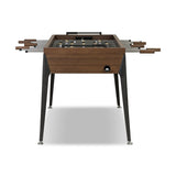 Streamlined for fun. This foosball table features a concrete playing surface and distinctly detailed players in cast aluminum. Rounded square wooden handles and cylindrical metal score counters tie together the sleek, industrial look of this foosball table, finished with tapered cast aluminum legs. Amethyst Home provides interior design, new home construction design consulting, vintage area rugs, and lighting in the Washington metro area.