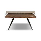 Dual-function fun is the star of this ping pong table from District Eight. Its light minimalist design channels industrial features like an oak plane top, cast iron legs and a leather sling net attached with steel clamps, which can be easily removed to become a dining table that seats 12. Amethyst Home provides interior design, new home construction design consulting, vintage area rugs, and lighting in the Kansas City metro area.