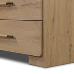 Simple and spacious, this oak dresser has six drawers paired with aged bronze and wood hardware. Waterfall shaping and soft-close undermount glides give a smooth finish Amethyst Home provides interior design, new home construction design consulting, vintage area rugs, and lighting in the Salt Lake City metro area.