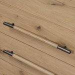 Simple and spacious, this oak nightstand has six drawers paired with aged bronze and wood hardware. Waterfall shaping and soft-close undermount glides give a smooth finish Amethyst Home provides interior design, new home construction design consulting, vintage area rugs, and lighting in the Monterey metro area.