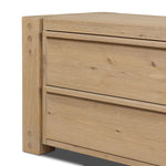 Built from thick-cut oak and veneers with an aged smoked finish, this farmhouse-inspired nightstand features softened edges, fastening details, integrated wood hardware and soft-close drawer glides for quality construction Amethyst Home provides interior design, new home construction design consulting, vintage area rugs, and lighting in the Houston metro area.