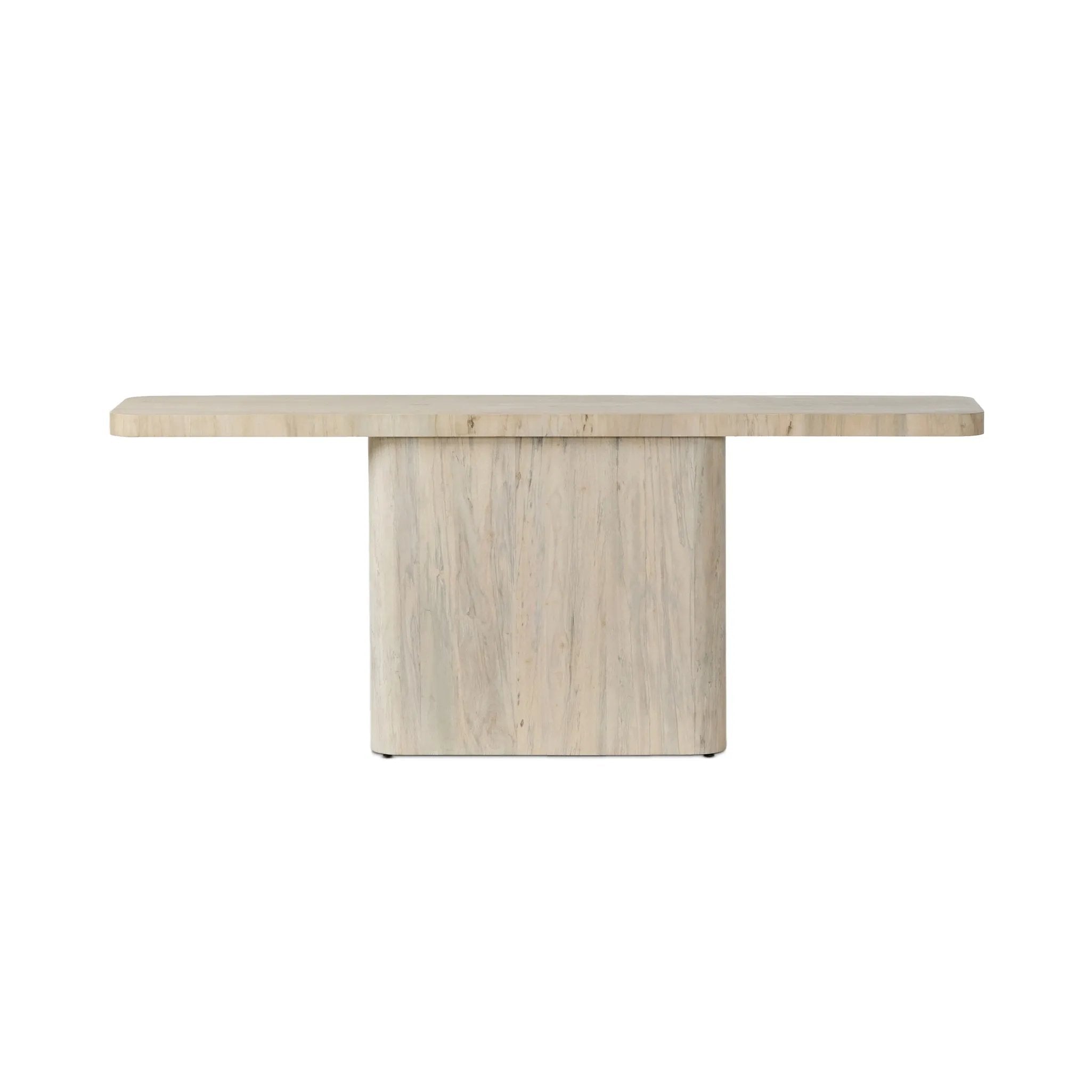 Featuring Esmi Bleached Spalted Primavera Console Table by Four Hands at Amethyst Home. Make a statement with this console table of spalted primavera with a clean, bleached finish. An exaggerated overhang top elevates otherwise simple shaping, for a dramatic look that can move between spaces with ease.Overall Dimensions: 78.00"w x 18.00"d x 31.00"hWeight : 144. Amethyst Home provides interior design, new home construction design consulting, vintage area rugs, and lighting in the Boston metro area.