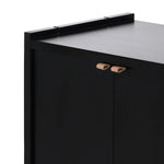 Featuring Etro Black Wash Poplar Media Console by Four Hands at Amethyst Home. Inspired by retro European design, a character-rich media console is made from black-finished poplar, with mortise and tenon joinery spanning its sides. Door pulls of top-grain leather add a textural finishing touch, while three rear cutouts keep cords out of sight.Overall Dimen. Amethyst Home provides interior design, new home construction design consulting, vintage area rugs, and lighting in the Alpharetta metro area.