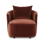 Casual and sculpted, velvety auburn fabric and a pill-shaped chaise take this lounger to the next level Amethyst Home provides interior design, new home construction design consulting, vintage area rugs, and lighting in the Des Moines metro area.