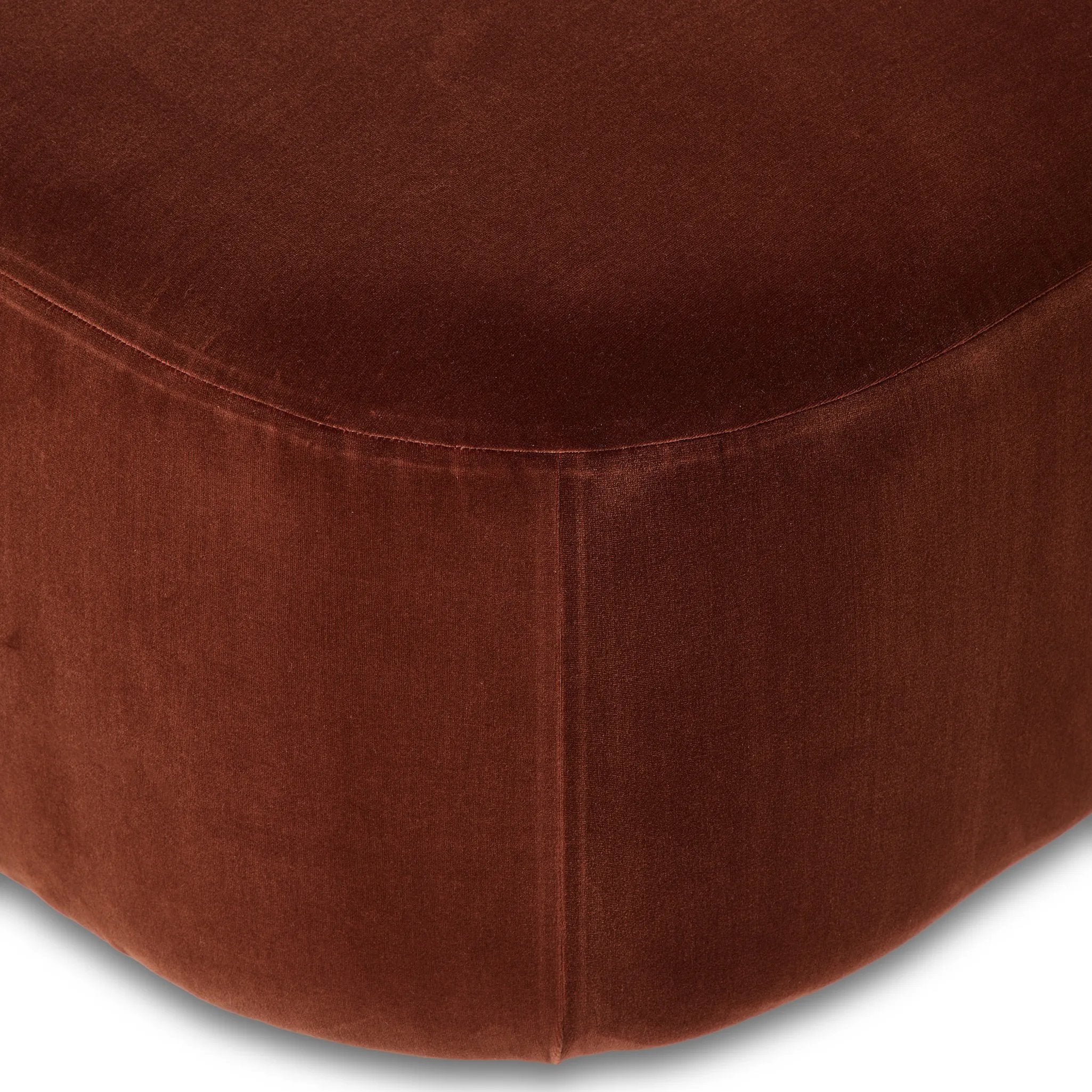 Casual and sculpted, velvety auburn fabric and a pill-shaped chaise take this lounger to the next level Amethyst Home provides interior design, new home construction design consulting, vintage area rugs, and lighting in the Miami metro area.