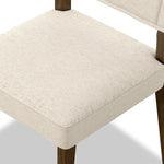 Mixed materials at their finest. Brown parawood forms a slight, simple frame for squared seating of neutral performance-grade upholstery. Charcoal top-grain leather backing takes this modern-minded dining chair to the next level Amethyst Home provides interior design, new home construction design consulting, vintage area rugs, and lighting in the Alpharetta metro area.