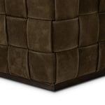 Soft, specialized top-grain leather is hand-woven, crafting a look of a treasured vintage find. Use as bonus seating or style with a tray for an extra surface Amethyst Home provides interior design, new home construction design consulting, vintage area rugs, and lighting in the Des Moines metro area.
