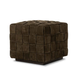 Soft, specialized top-grain leather is hand-woven, crafting a look of a treasured vintage find. Use as bonus seating or style with a tray for an extra surface Amethyst Home provides interior design, new home construction design consulting, vintage area rugs, and lighting in the Kansas City metro area.