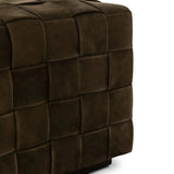 Soft, specialized top-grain leather is hand-woven, crafting a look of a treasured vintage find. Use as bonus seating or style with a tray for an extra surface Amethyst Home provides interior design, new home construction design consulting, vintage area rugs, and lighting in the Los Angeles metro area.
