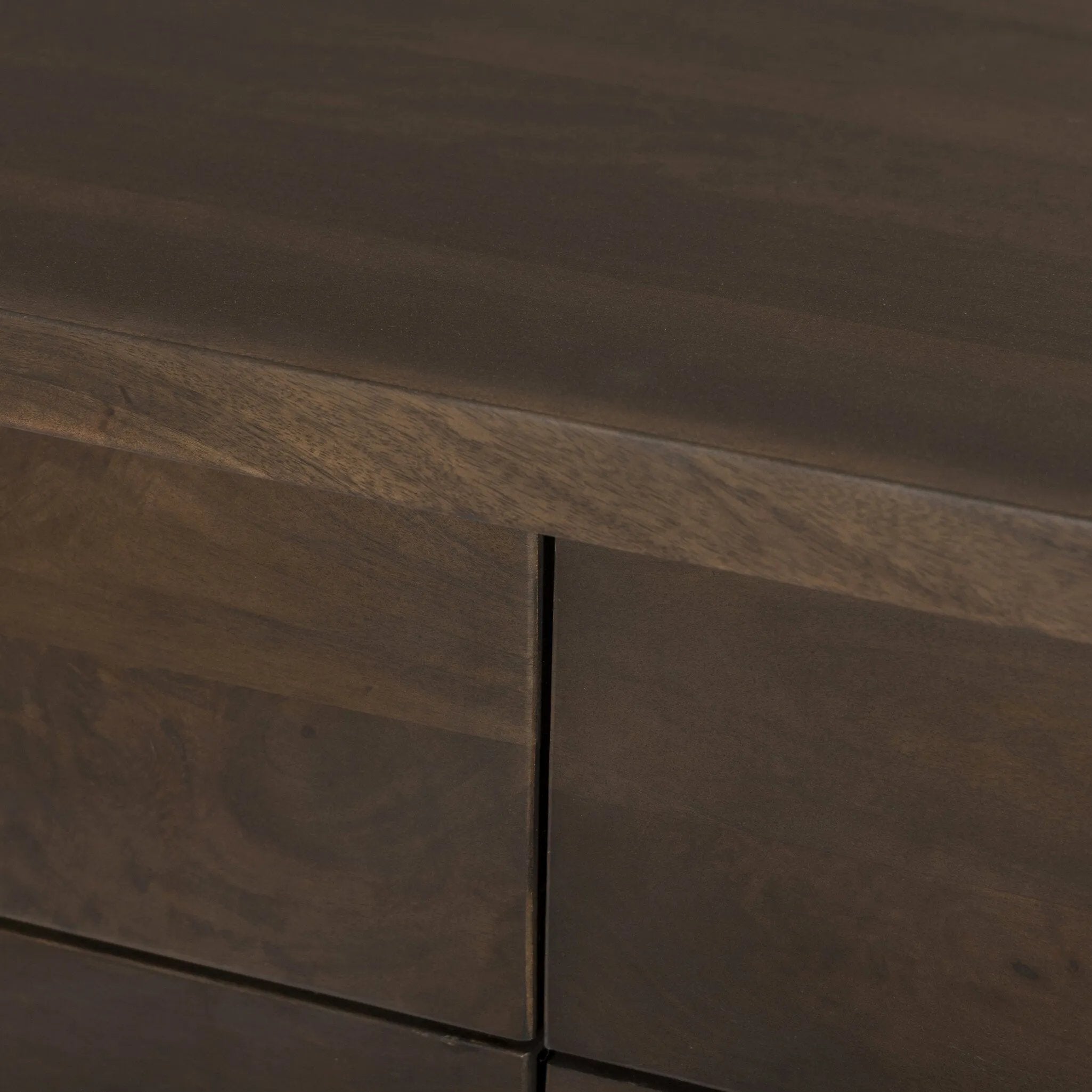 Inspired by French antique design, this dresser stands on round tapered legs with a prominent overhang top. Made of mango wood with cast iron key ring pulls, six drawers make it a versatile addition to the bedroom Amethyst Home provides interior design, new home construction design consulting, vintage area rugs, and lighting in the Los Angeles metro area.