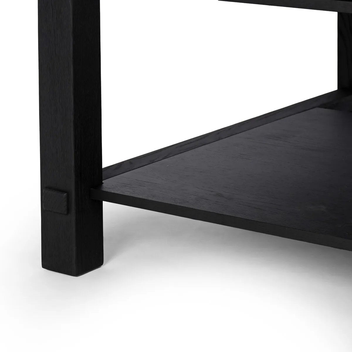 Featuring Gardendale Stained Black Oak Veneer Kitchen Island by Four Hands at Amethyst Home. Introduce elegance and functionality to your kitchen with the Gardendale Stained Black Oak Veneer Kitchen Island. This sleek and sturdy island features a stained black oak veneer, providing a modern and sophisticated look. Perfect for preparing meals and entertaining g. Amethyst Home provides interior design, new home construction design consulting, vintage area rugs, and lighting in the Dallas metro area.