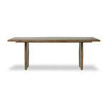 Made from weathered oak, simple lines and a light, rustic finish play up the natural beauty of this double pedestal dining table Amethyst Home provides interior design, new home construction design consulting, vintage area rugs, and lighting in the Omaha metro area.