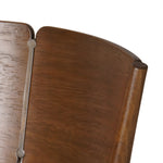 Inspired by simple Scandinavian styling, a tan-finished parawood stool's slit-back metal inlay adds a decorative touch. Easy curves from bent wood give a smooth silhouette. Sized for the counter and upholstered with a thin seat cushion in linen-cotton taupe Amethyst Home provides interior design, new home construction design consulting, vintage area rugs, and lighting in the Nashville metro area.