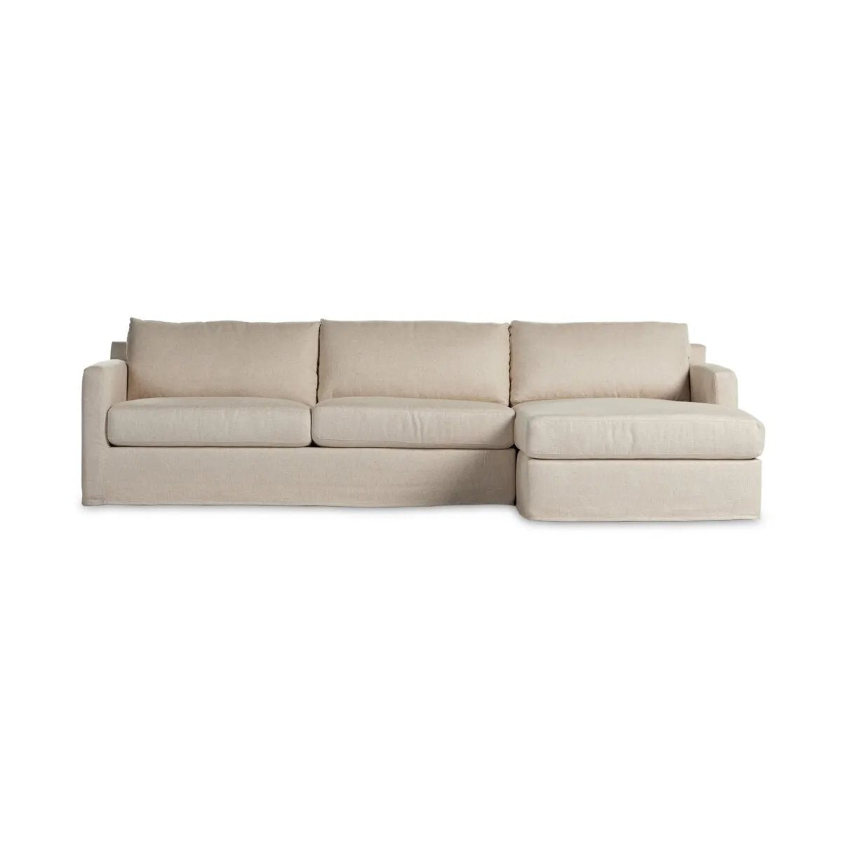 Featuring Hampton Evere Creme 2-Piece Right Chaise Slipcover Sectional by Four Hands at Amethyst Home. Proudly built by American makers using US-sourced materials and mechanisms. This slipcovered sectional features clean track arms for a classic, traditional look, PFAS-free performance fabric, and feather filling for a plush sit. Slipcovered styles are. Amethyst Home provides interior design, new home construction design consulting, vintage area rugs, and lighting in the Salt Lake City metro area.