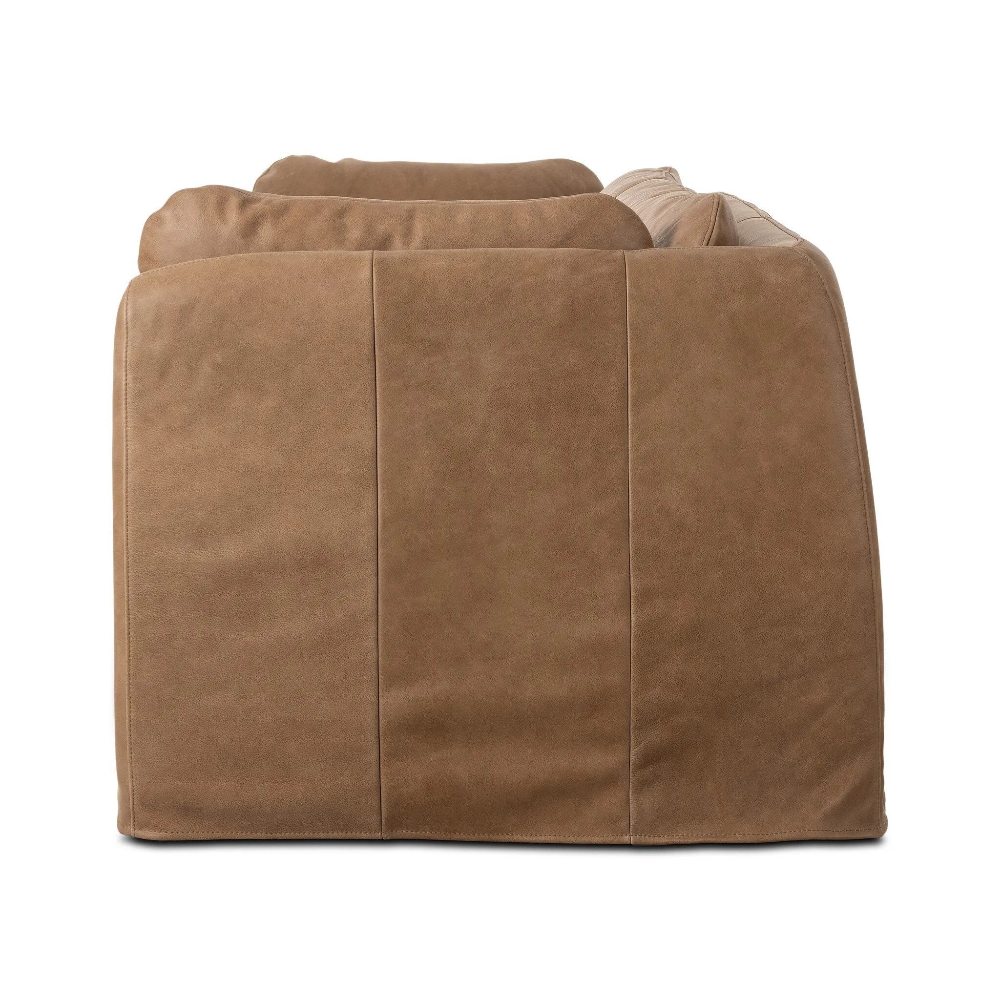 Elevate your everyday with a luxurious twist on the slipcovered sofa. Rich top-grain leather covers wide arms, tapered framing and knife-edge cushioning designed for comfort. Slipcover fully removable Amethyst Home provides interior design, new home construction design consulting, vintage area rugs, and lighting in the Winter Garden metro area.