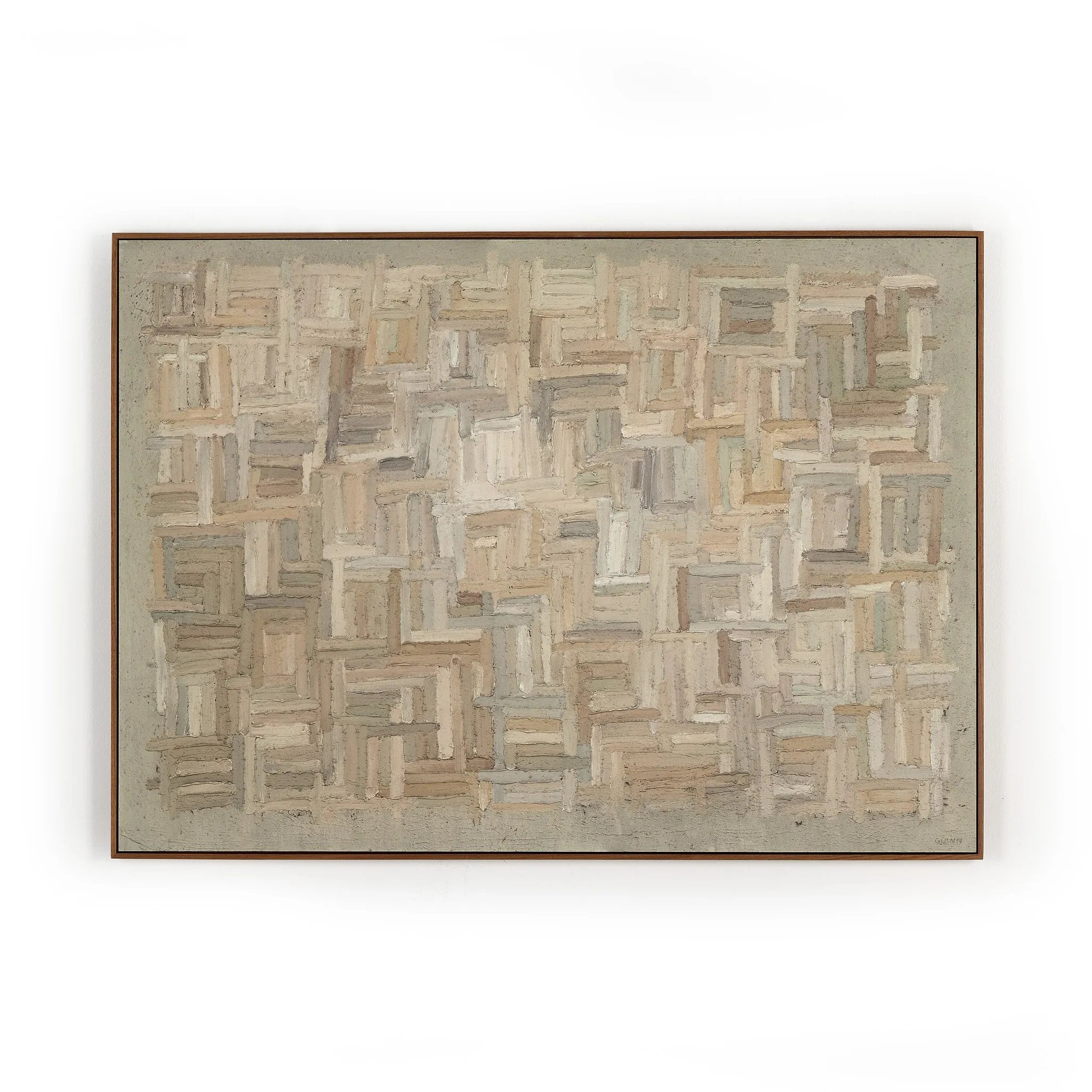 Based in Austin, Texas, abstract-expressionist painter Tyler Guinn looks to texture and organic sensibility to shape his wide variety of works, from geometric pieces and flowing landscapes to mark making and automatic writing. If not currently in stock, this texture-enhanced piece ships within three weeks. Handmade in Austin, Texas Amethyst Home provides interior design, new home construction design consulting, vintage area rugs, and lighting in the Monterey metro area.