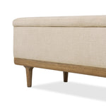 Wrapped in textural cream performance fabric, this spacious trunk doubles as seating at the foot of the bed — or anywhere. Store extra blankets, linens and more. Crafted from oak, the frame and tapered legs with Deco vibes are finished in a worn oak finish. Amethyst Home provides interior design, new home construction design consulting, vintage area rugs, and lighting in the Houston metro area.