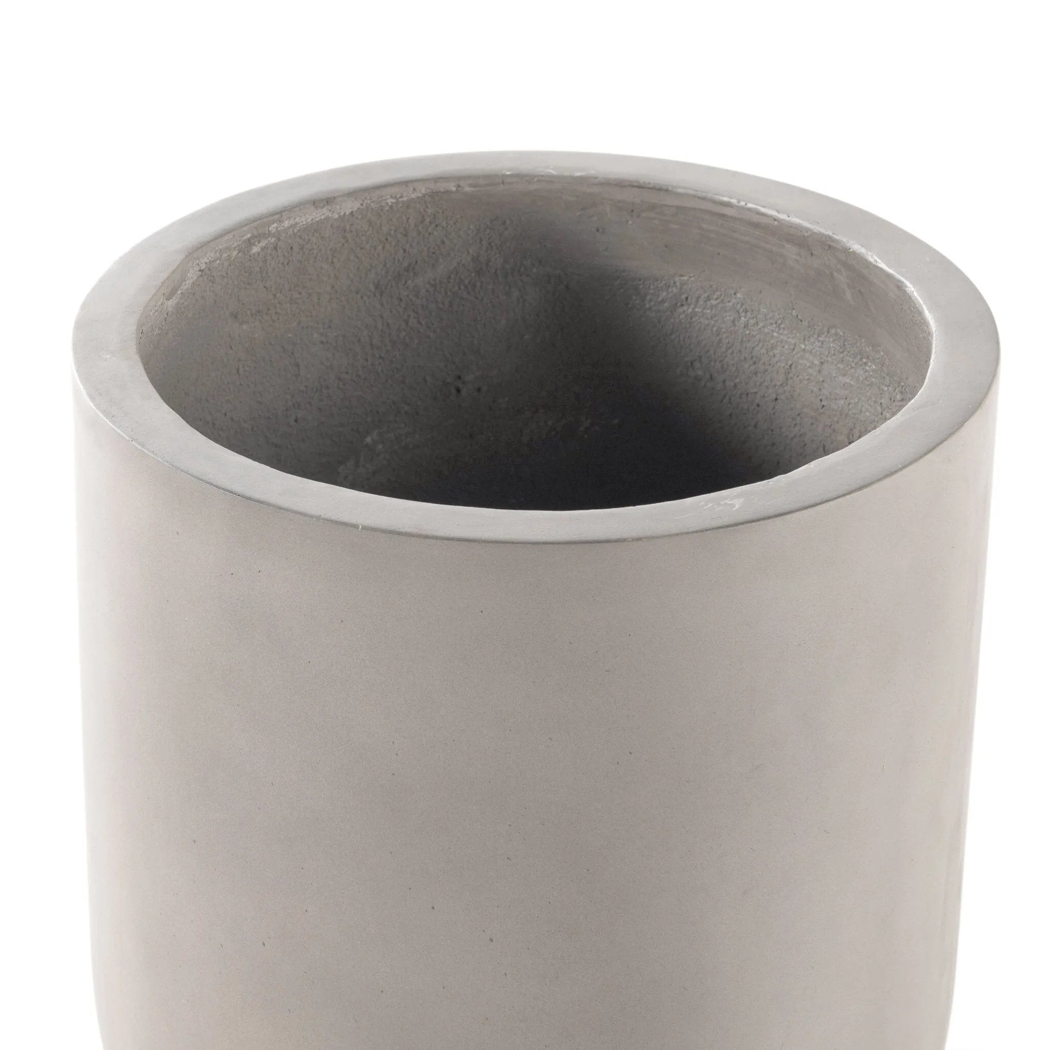 Grey-finished concrete and round shaping make for a naturally sleek planter, indoors or out. Cover or store inside during inclement weather and when not in use Amethyst Home provides interior design, new home construction design consulting, vintage area rugs, and lighting in the Omaha metro area.