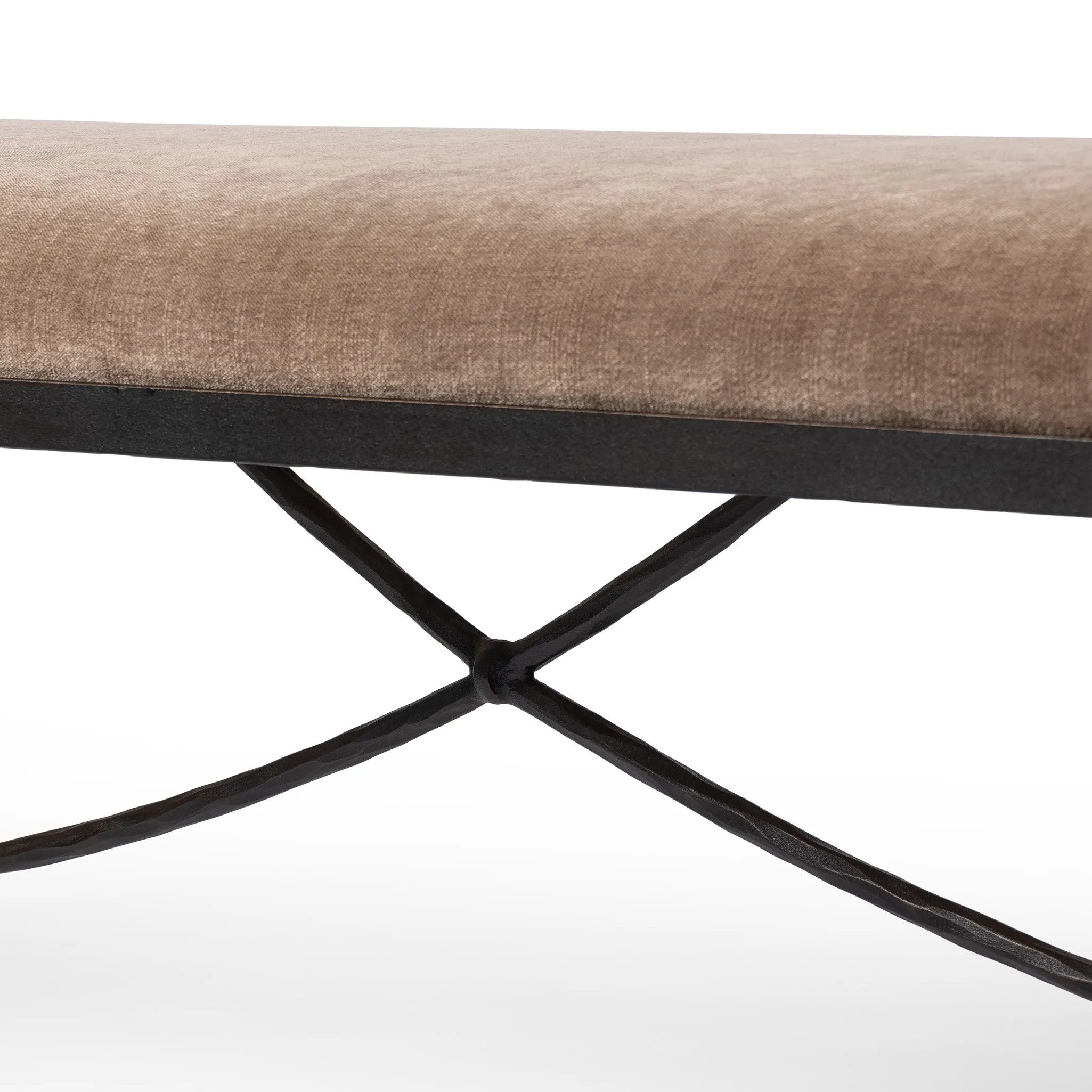 Featuring Jade Altair Mushroom Accent Bench by Four Hands at Amethyst Home. Channel Art Deco with a curved stretcher base of bronzed hammered iron and a velvety seat in a versatile earth tone. Style in the bedroom or entryway to create an extra surface, or in your living space for bonus seating.Overall Dimensions: 70.50"w x 20.50"d x 19.00"hWeight : 83.77 . Amethyst Home provides interior design, new home construction design consulting, vintage area rugs, and lighting in the Des Moines metro area.