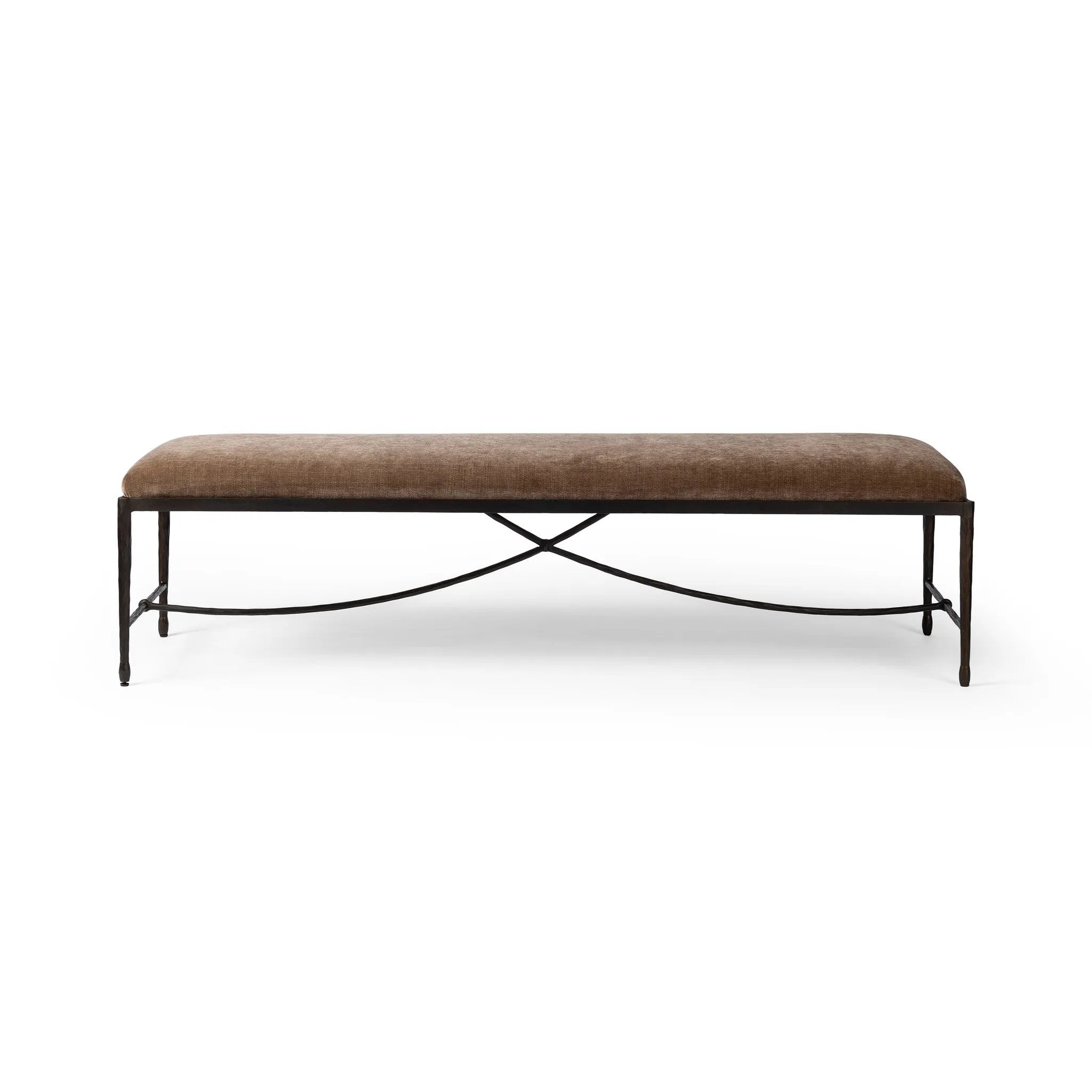 Featuring Jade Altair Mushroom Accent Bench by Four Hands at Amethyst Home. Channel Art Deco with a curved stretcher base of bronzed hammered iron and a velvety seat in a versatile earth tone. Style in the bedroom or entryway to create an extra surface, or in your living space for bonus seating.Overall Dimensions: 70.50"w x 20.50"d x 19.00"hWeight : 83.77 l. Amethyst Home provides interior design, new home construction design consulting, vintage area rugs, and lighting in the Nashville metro area.