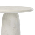 A dome-shaped pedestal base supports a rounded tabletop with bullnose edges. Made from cast white-finished concrete Amethyst Home provides interior design, new home construction design consulting, vintage area rugs, and lighting in the Washington metro area.