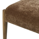 A midcentury-inspired piece brought to modern times. A supportive, sling-style back and seat cushion are upholstered in a soft, velvety fabric, with toasted oak armless framing Amethyst Home provides interior design, new home construction design consulting, vintage area rugs, and lighting in the San Diego metro area.