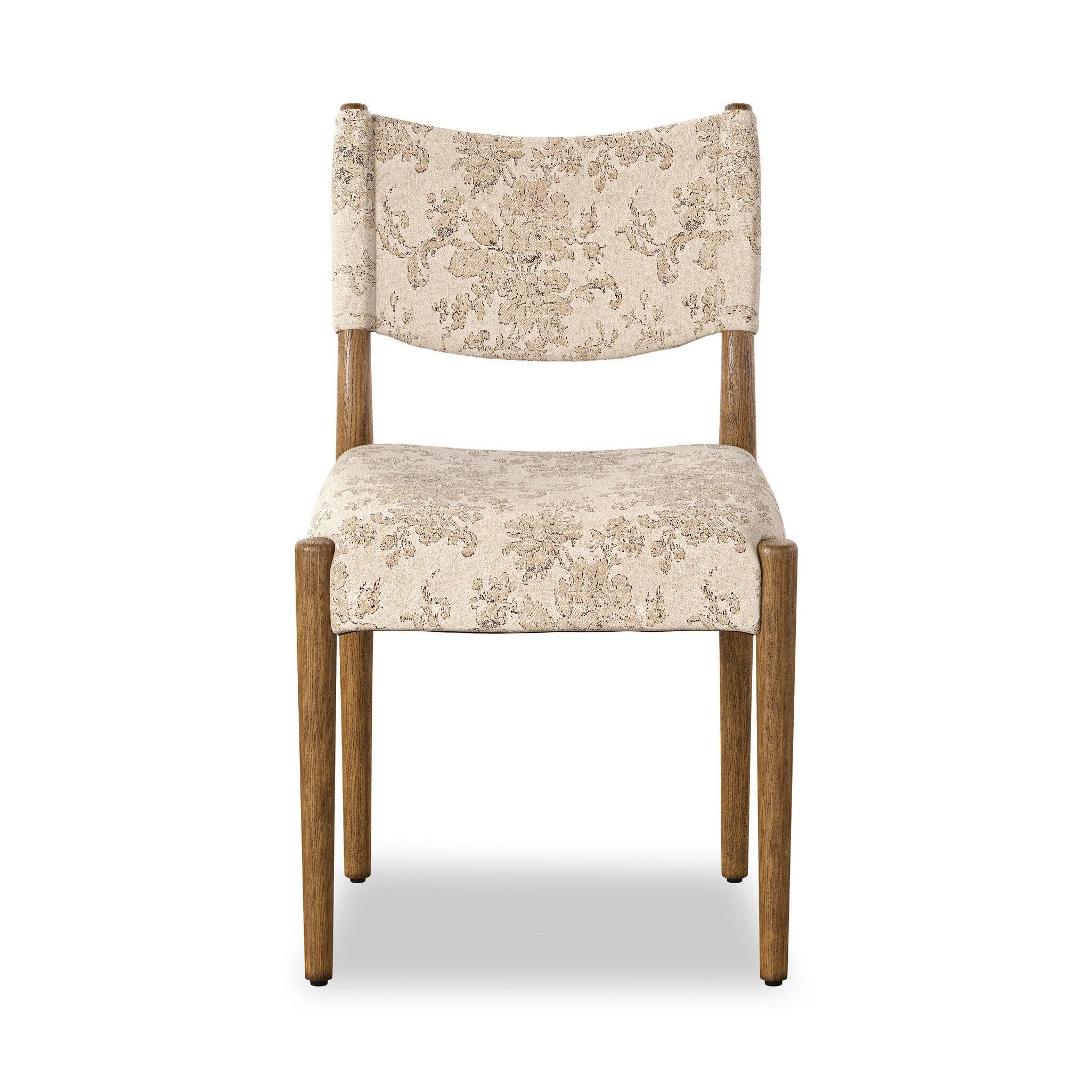 A midcentury-inspired piece brought to modern times. A supportive, sling-style back and seat cushion are upholstered in a soft, velvety fabric, with toasted oak armless framing Amethyst Home provides interior design, new home construction design consulting, vintage area rugs, and lighting in the Nashville metro area.