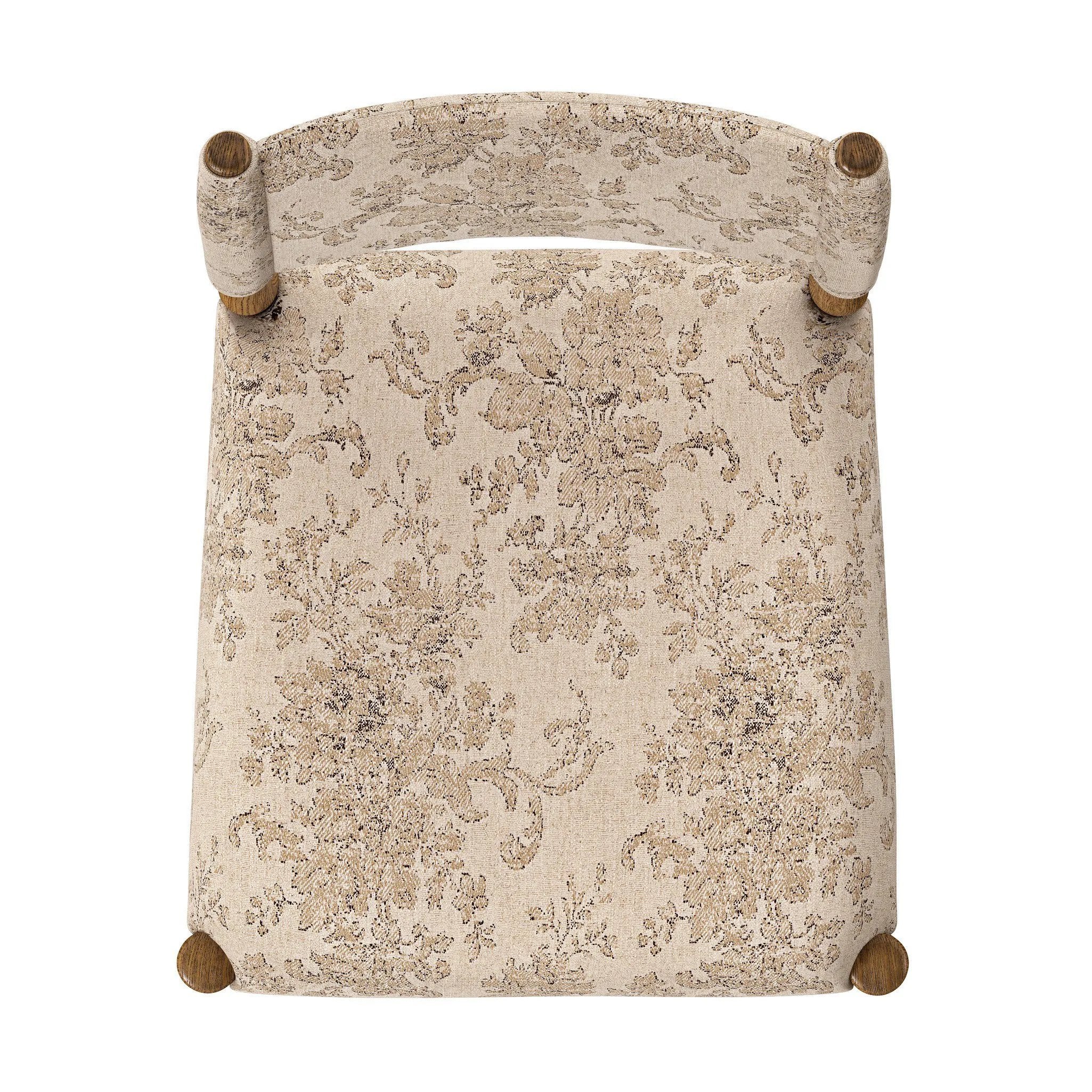 A midcentury-inspired piece brought to modern times. A supportive, sling-style back and seat cushion are upholstered in a soft, velvety fabric, with toasted oak armless framing Amethyst Home provides interior design, new home construction design consulting, vintage area rugs, and lighting in the Scottsdale metro area.