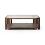 Featuring Jenzen Tempered Glass Coffee Table by Four Hands at Amethyst Home. Mix materials for a timeless look. Warm, brown oak shapes a unique octagon frame for a tempered glass top. Lower open shelving brings bonus storage and display options to your living space. Overall Dimensions: 48.00"w x 48.00"d x 16.50"h. Amethyst Home provides interior design, new home construction design consulting, vintage area rugs, and lighting in the Washington metro area.