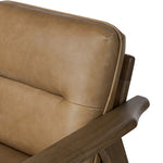 Featuring Jones Palermo Drift Chair by Four Hands at Amethyst Home. A coastal-inspired lounge chair, modernized. Angled back legs and separate cushioning create a relaxed, inviting look. Mid-level blind stitching refines the seat back. Stark amber ash frame offsets rich top-grain leather, showcasing thick-cut hide with pronounced natural texture.Overall. Amethyst Home provides interior design, new home construction design consulting, vintage area rugs, and lighting in the Winter Garden metro area.