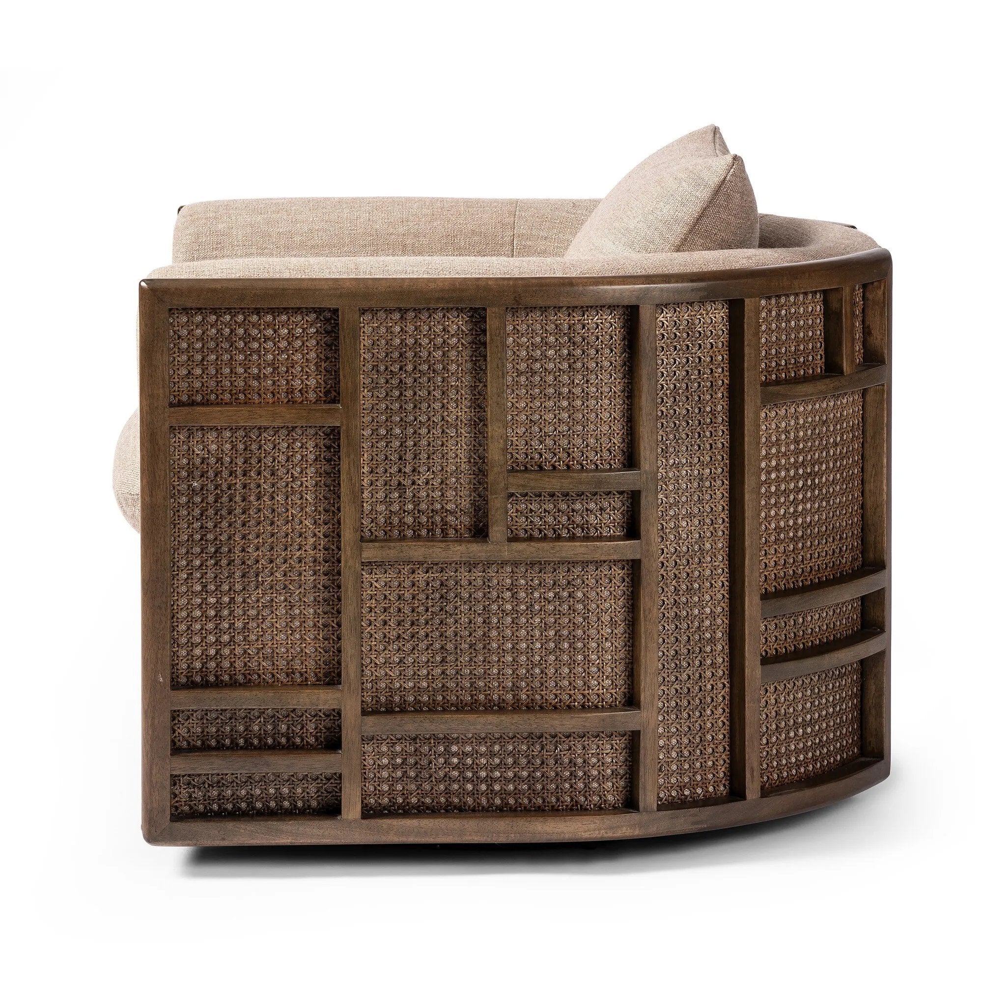 Featuring June Alcala Fawn Swivel Chair by Four Hands at Amethyst Home. Introducing the June Alcala Fawn Swivel Chair. This stylish and versatile chair allows for 360-degree movement, providing maximum comfort and flexibility. With its modern design and smooth swivel action, this chair is perfect for any room and will add a touch of sophistication to your space. Amethyst Home provides interior design, new home construction design consulting, vintage area rugs, and lighting in the Omaha metro area.