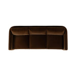 Float-style this unique sofa in a room to show off design details like sleek lines and rear cutouts. Designed with S spring construction, foam and fiber seat cushioning and loose feather-blend back cushions. Upholstered in a soft, velvety cotton in a rich chocolate brown Amethyst Home provides interior design, new home construction design consulting, vintage area rugs, and lighting in the Austin metro area.
