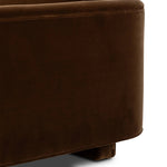 Float-style this unique sofa in a room to show off design details like sleek lines and rear cutouts. Designed with S spring construction, foam and fiber seat cushioning and loose feather-blend back cushions. Upholstered in a soft, velvety cotton in a rich chocolate brown Amethyst Home provides interior design, new home construction design consulting, vintage area rugs, and lighting in the Miami metro area.