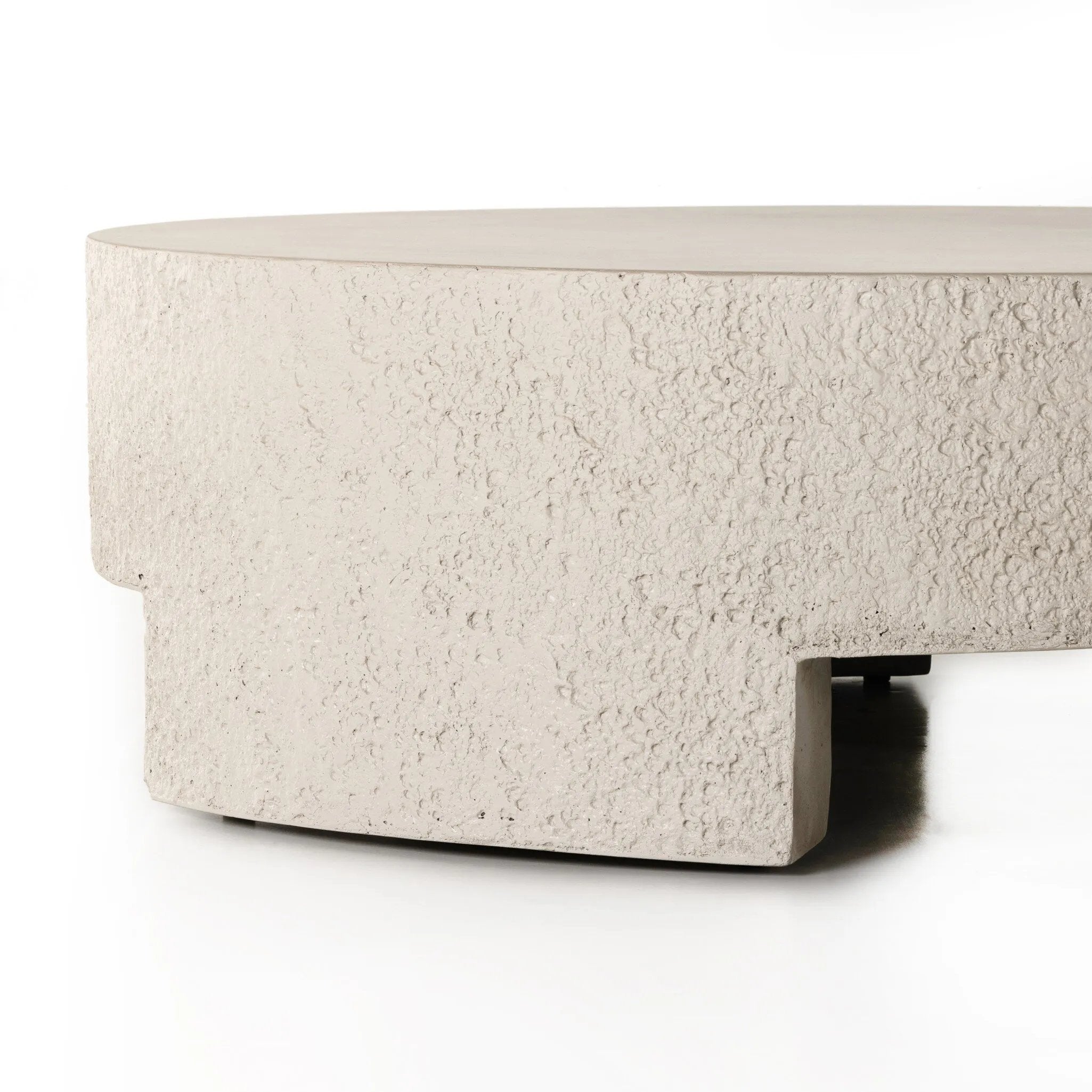 Featuring Everett Matte Stone Outdoor Coffee Table by Four Hands at Amethyst Home. A textured, white concrete coffee table perfect for modern and wabi sabi style.  The table has a matte texture and is perfect for indoors or outdoors.Overall Dimensions: 48.00"w x 48.00"d x 16.25"hWeight : 277.78 lbsMaterials : Concrete. Amethyst Home provides interior design, new home construction design consulting, vintage area rugs, and lighting in the Laguna Beach metro area.